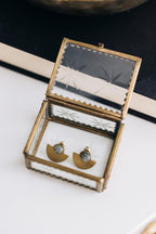 Earrings post half moon labradorite .75D br/gray