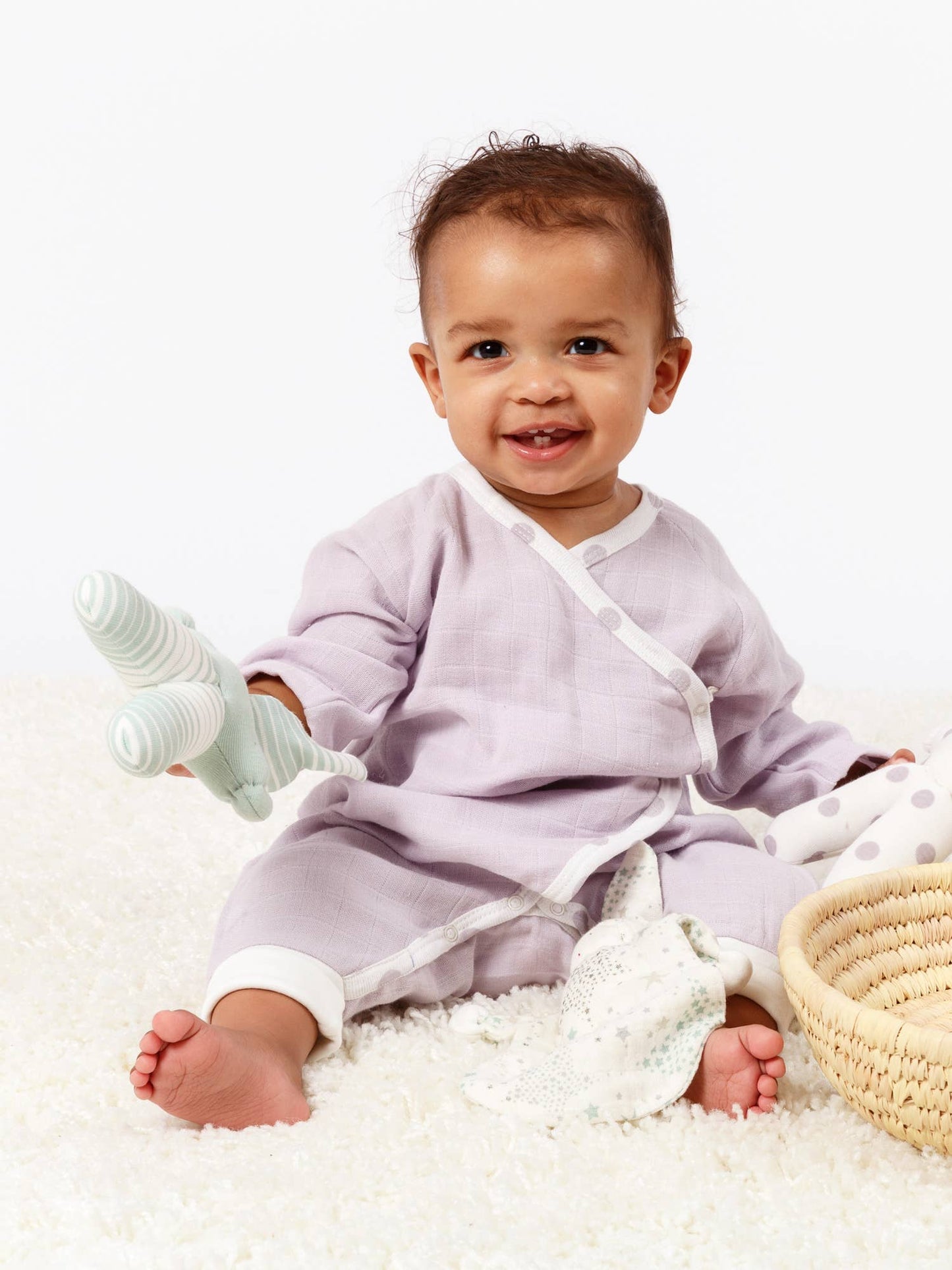 Organic Baby Muslin Side Snap Kimono, "Lavender"