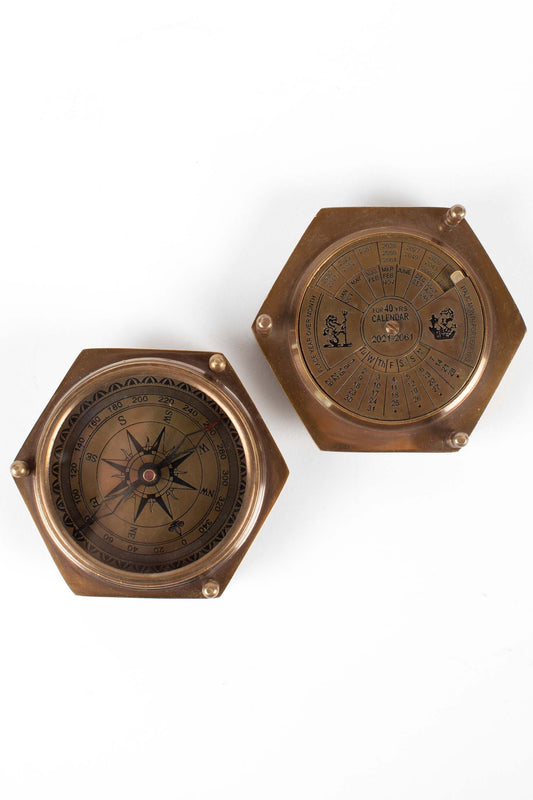 Compass/calendar 3 legs metal/glass 4Dx1.25H br