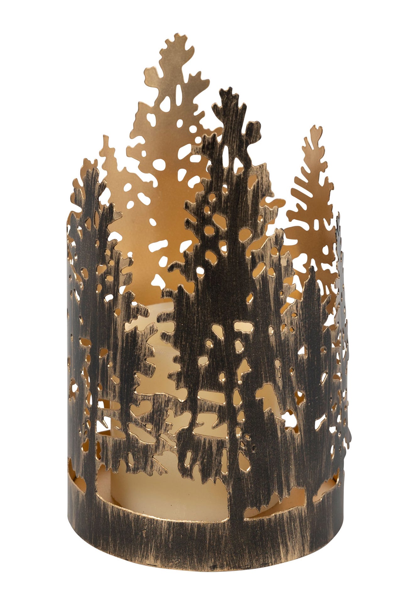 Candleholder circle of trees iron 4.25Dx6H blk/gld