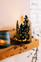 Candleholder circle of trees iron 4.5Dx8H blk/gld
