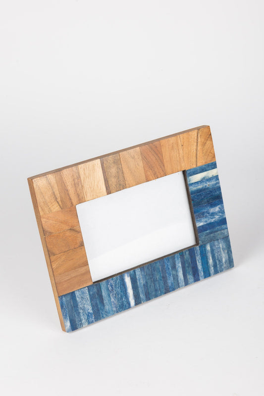 Frame seas f/4x6 pieced bone/wd 6.5x8.5 blu/brn