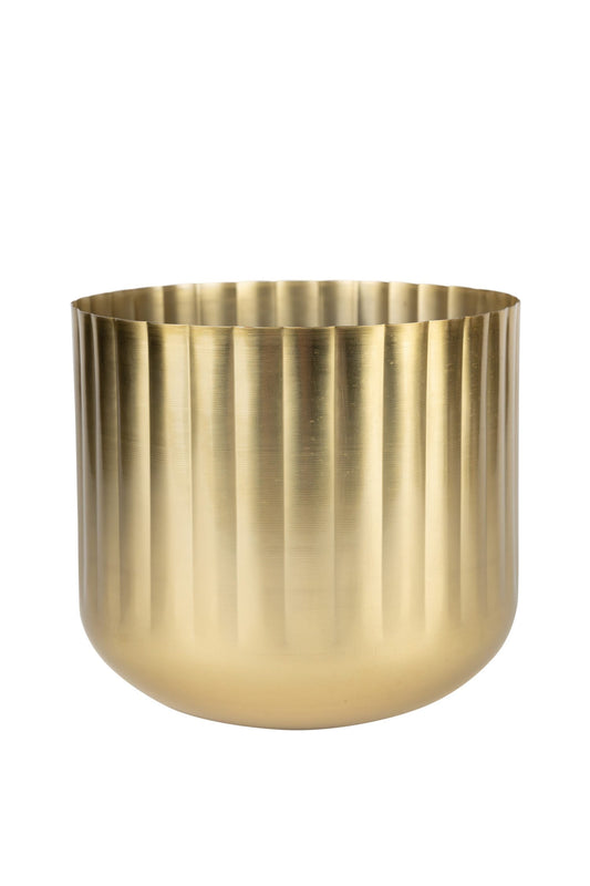 Planter firelit scalloped iron 9.5Dx8H brass