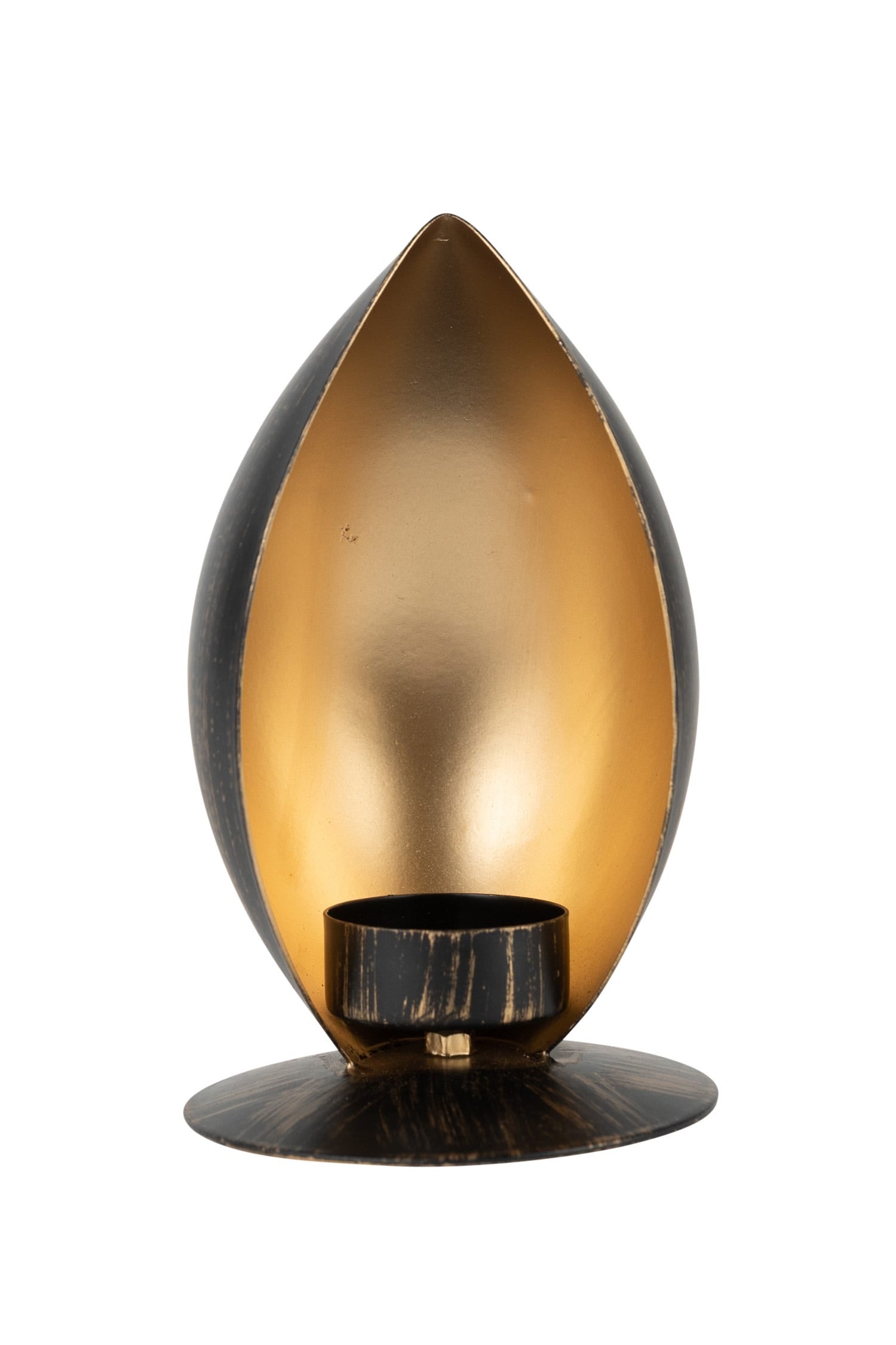 Candleholder almond brushed iron 3.5Dx6H blk/gld
