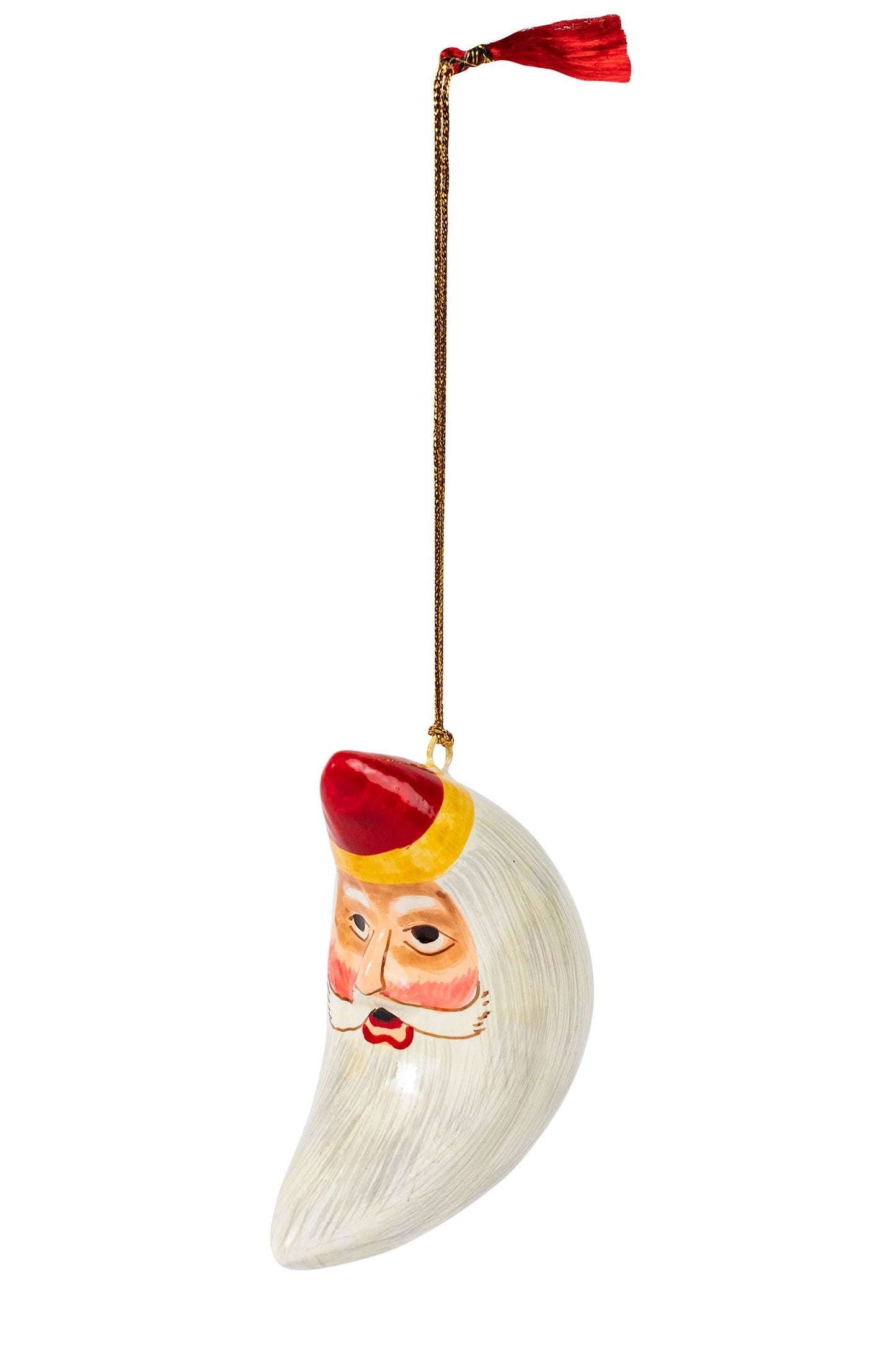 Ornament Santa moon M/3 paper mache 3.5H crm/red