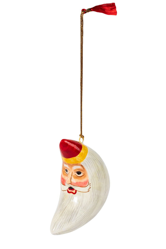 Ornament Santa moon M/3 paper mache 3.5H crm/red