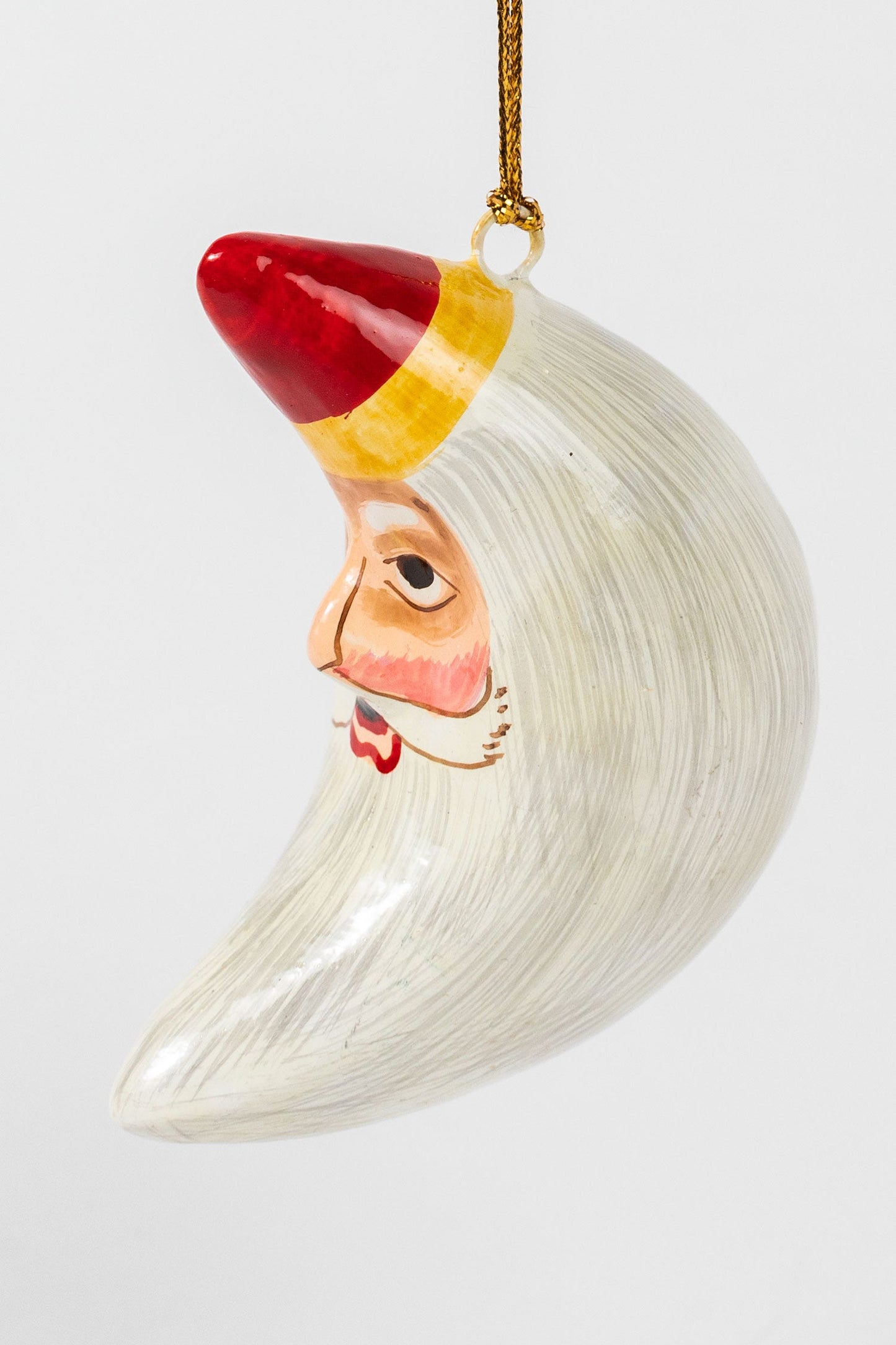 Ornament Santa moon M/3 paper mache 3.5H crm/red