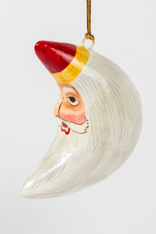 Ornament Santa moon M/3 paper mache 3.5H crm/red