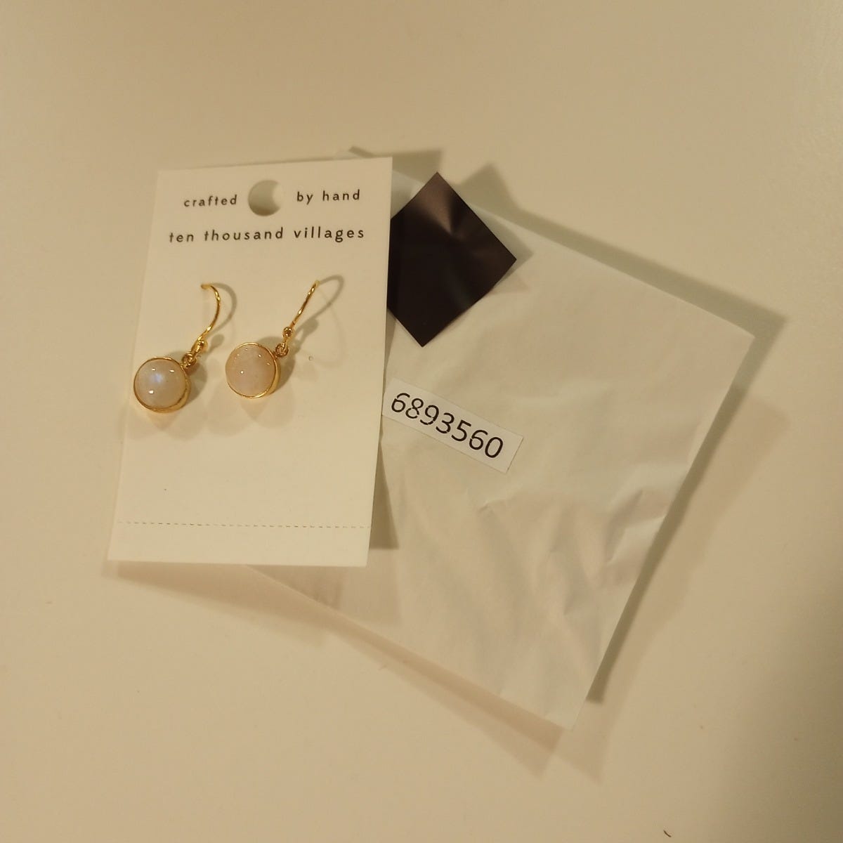 Earrings drop round moonstone/brass 1L gold/white