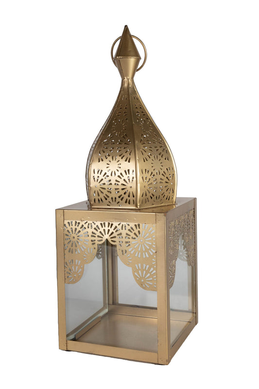 Lantern square w/minaret iron/glass 6sqx16H gold