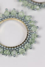 Earrings post beaded spiked circles 1.5D aqua/gold