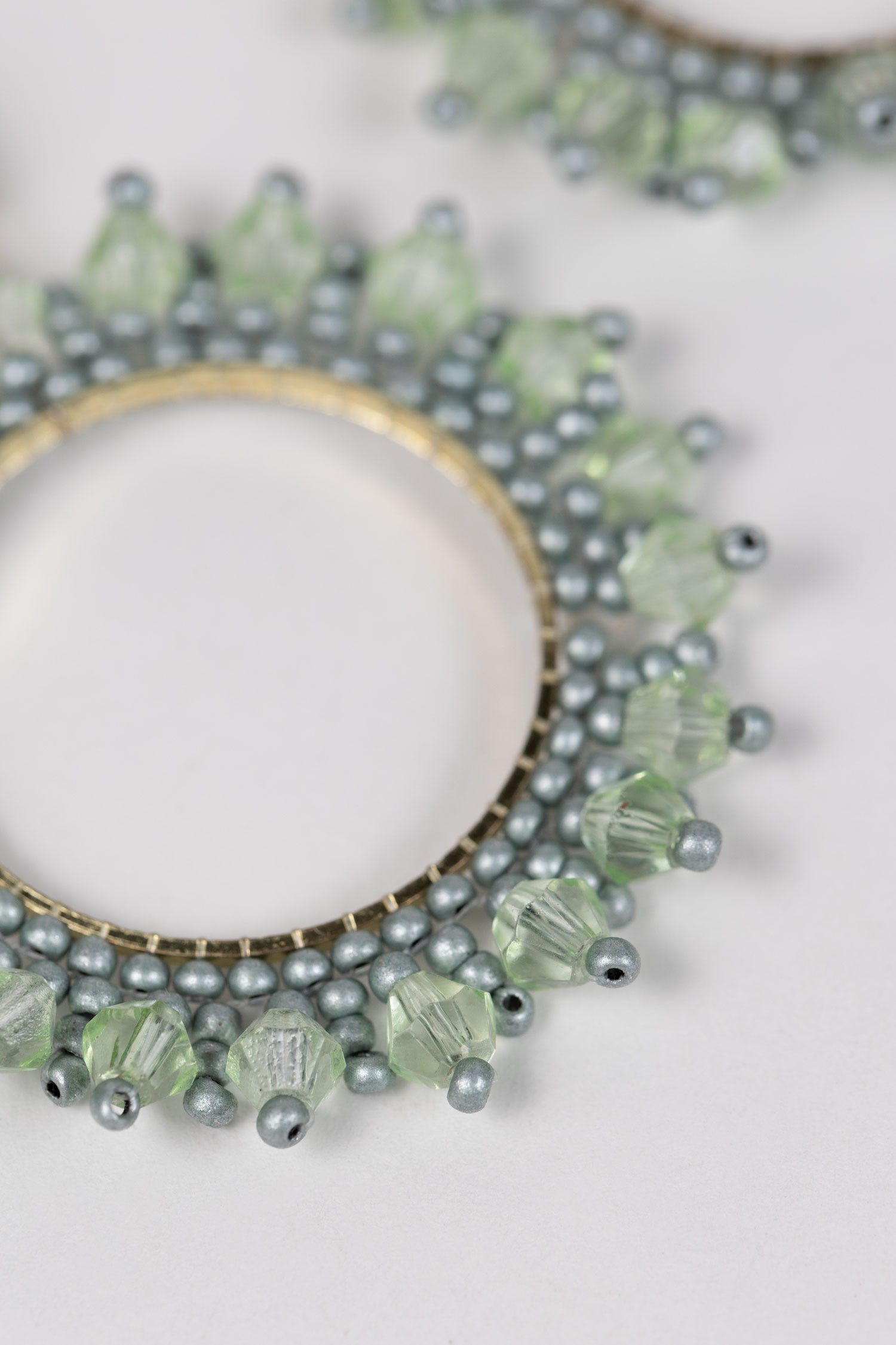 Earrings post beaded spiked circles 1.5D aqua/gold
