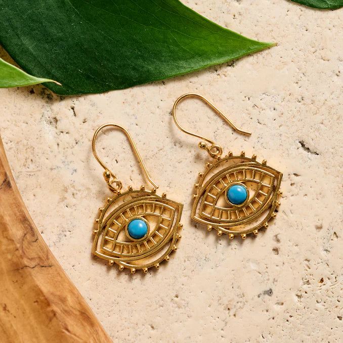 "Firoza Evil Eye" Gold with Turquoise Earrings