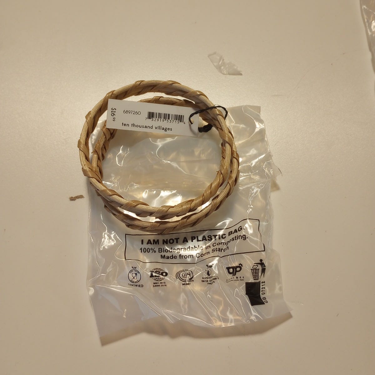 Bracelets s/2 narrow woven cane .5W tan