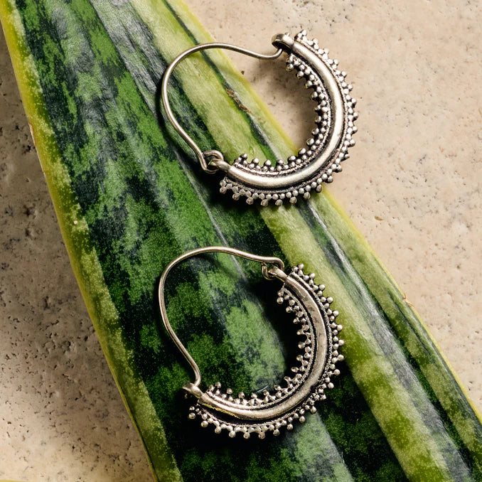 "Manake Arc" Silvertone Dangle Earrings