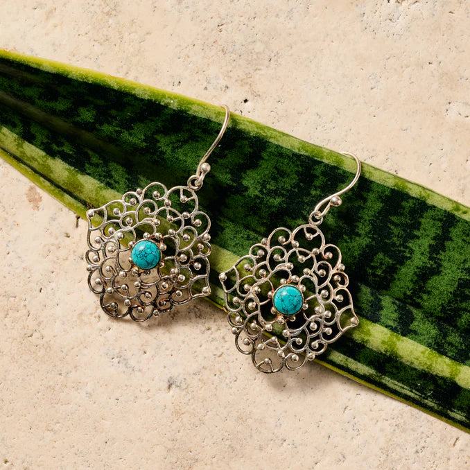 "Hava" Silvertone with Turquoise Dangle Earrings
