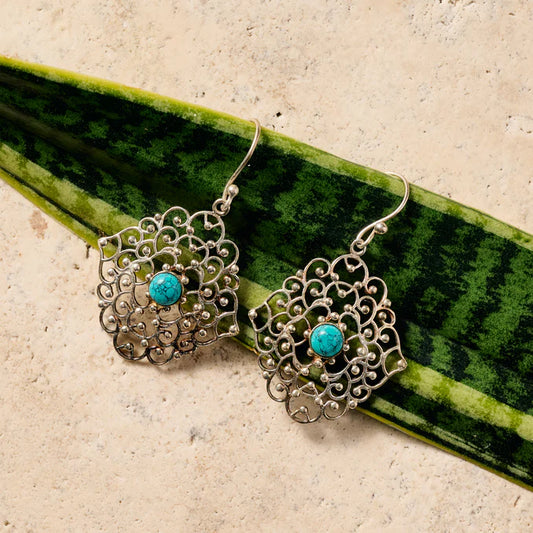 "Hava" Silvertone with Turquoise Dangle Earrings