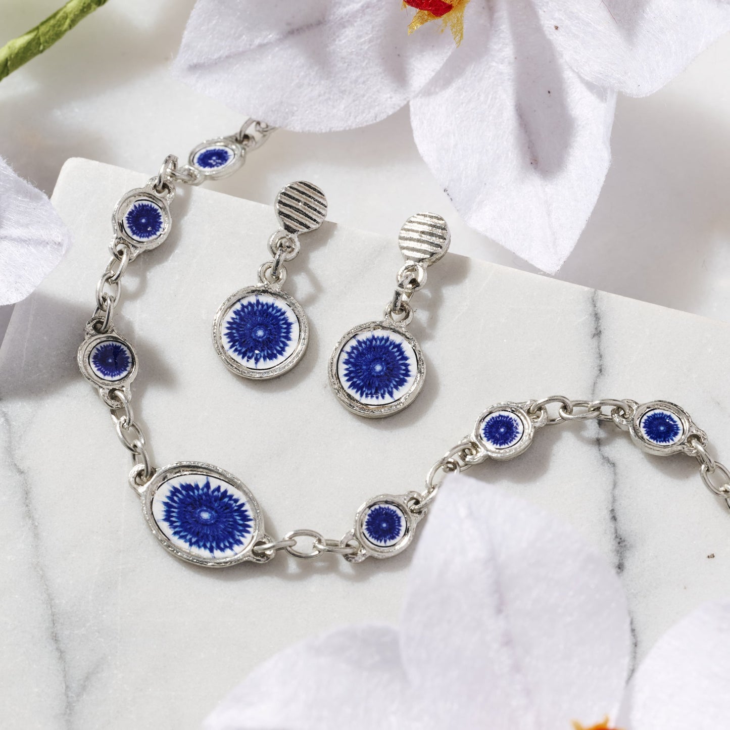 Silver and blue "Neela" Drop Earrings