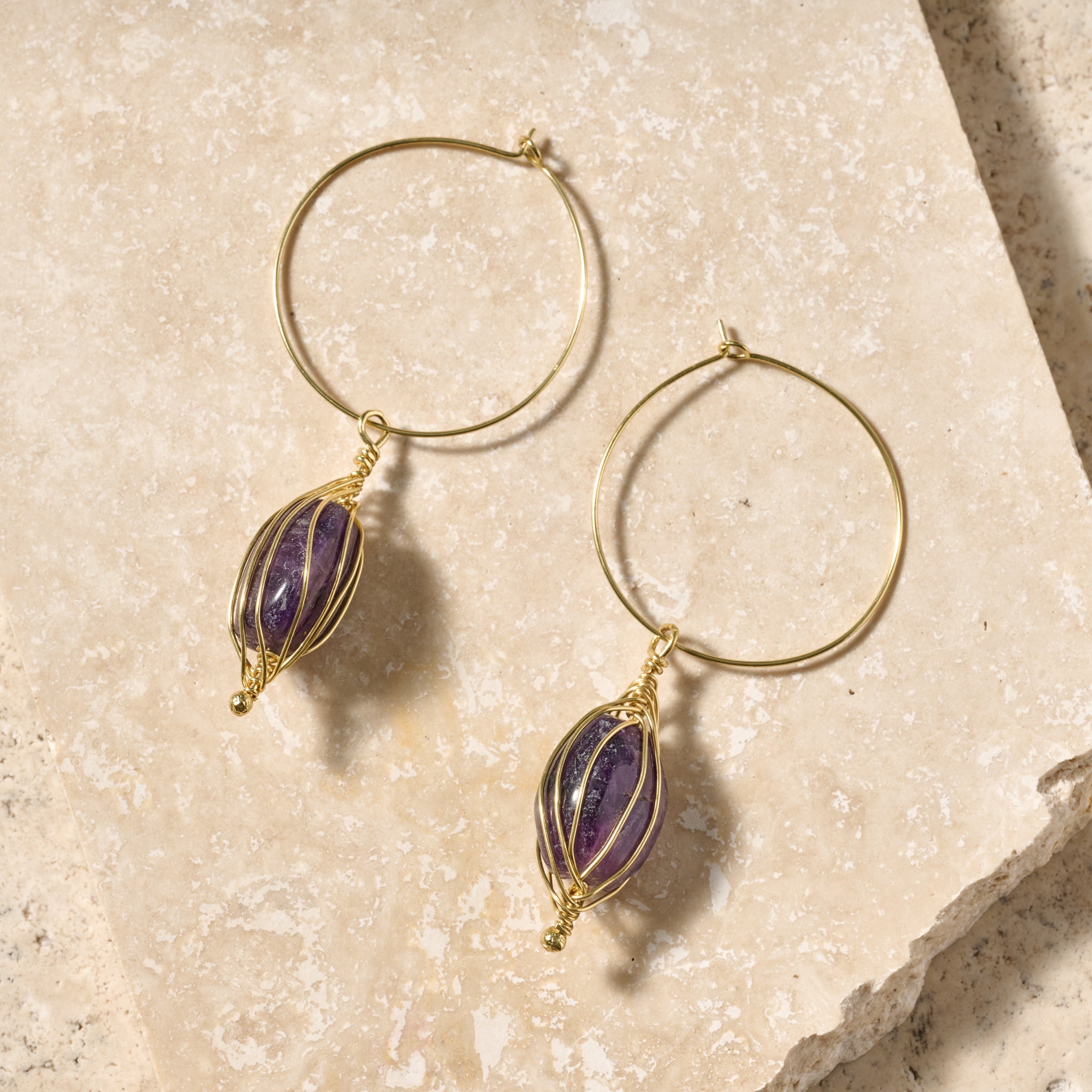 "Clarity" Amethyst Hoop Earrings