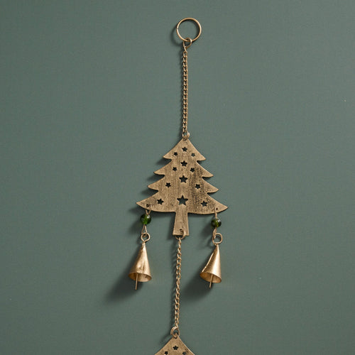 Chime four trees recycled iron/glss 35L brss/grn