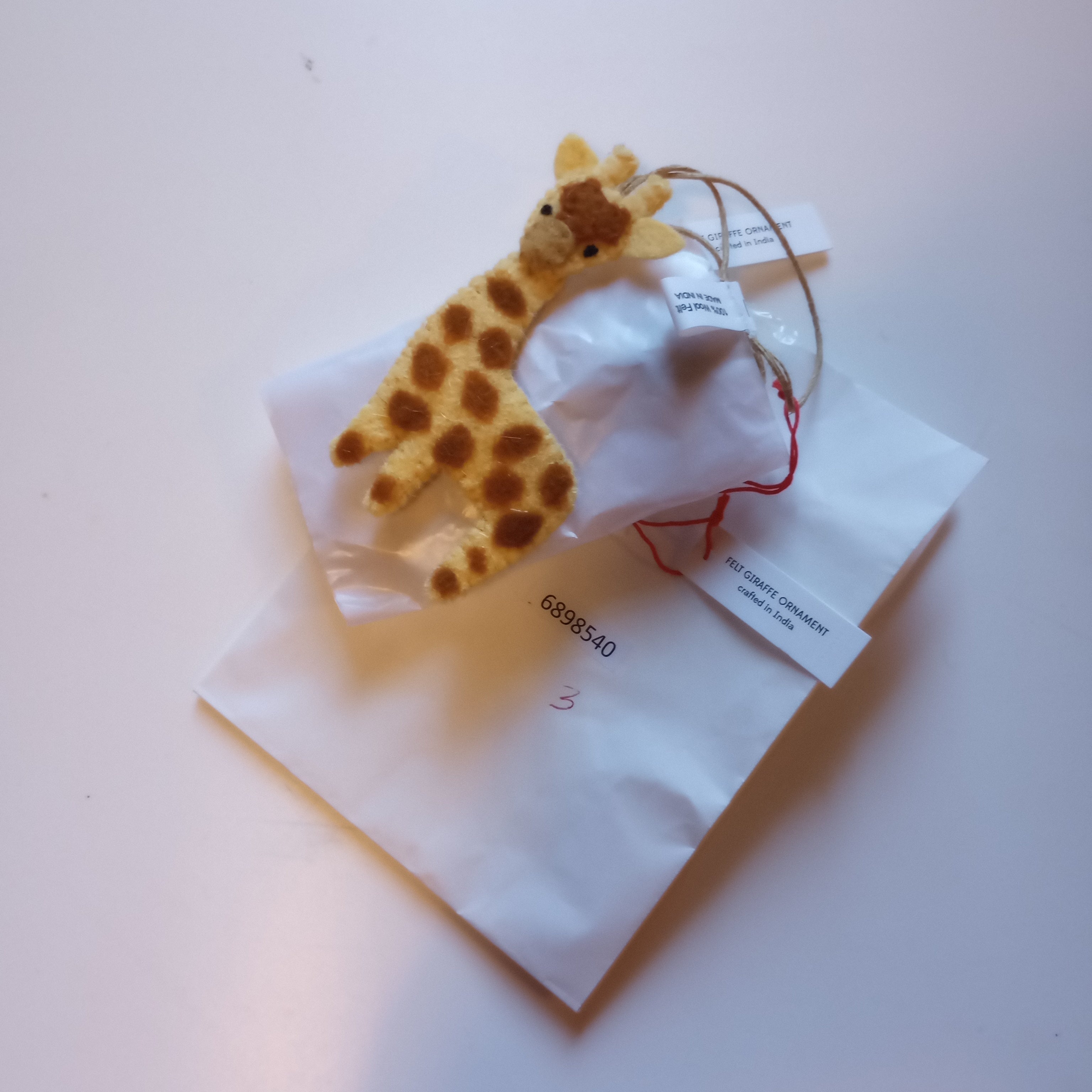 Ornament giraffe M/3 wool felt 4.5H yel/brn