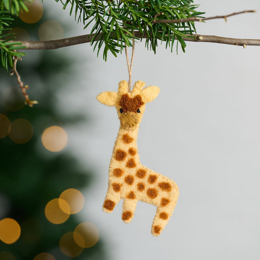 Ornament giraffe M/3 wool felt 4.5H yel/brn