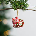 Ornament cat M/3 painted paper mache 2W red/multi