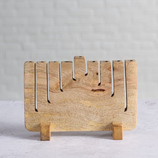 Menorah asymmetrical mango wd/steel 11Lx7.5H nat