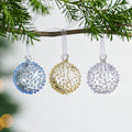 Ornament balls S/3 blown glass 2D silv/gld/blu