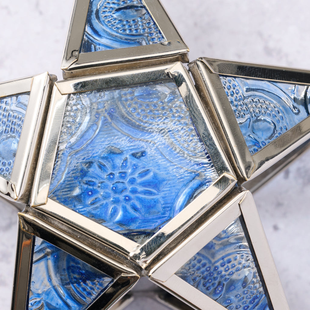 Ornament star candleholder br/glss 5L blu/silv