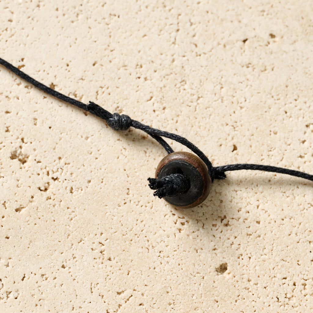 Necklace statement rect horn/cttn 16.5L brn/blk