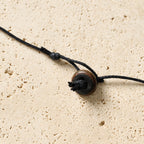 Necklace statement rect horn/cttn 16.5L brn/blk