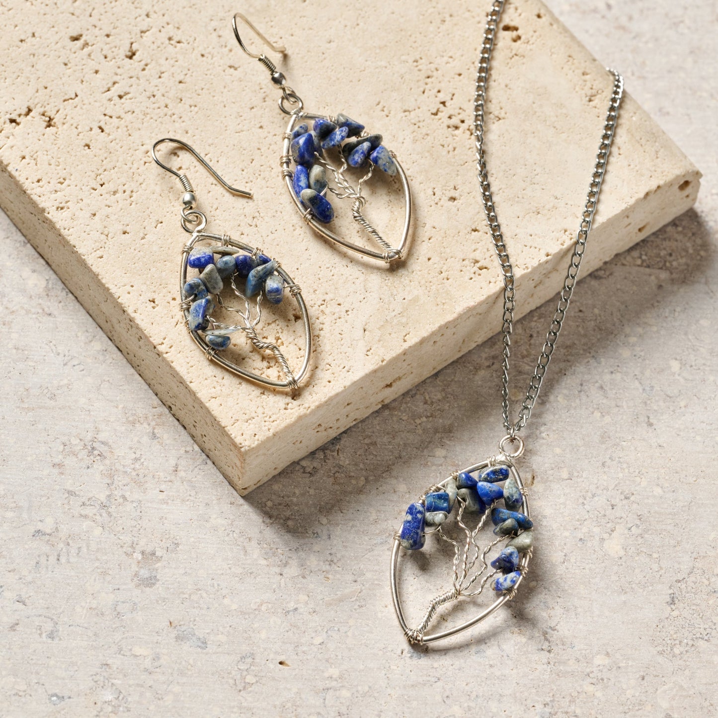 Lapis Stone Tree Drop Earrings