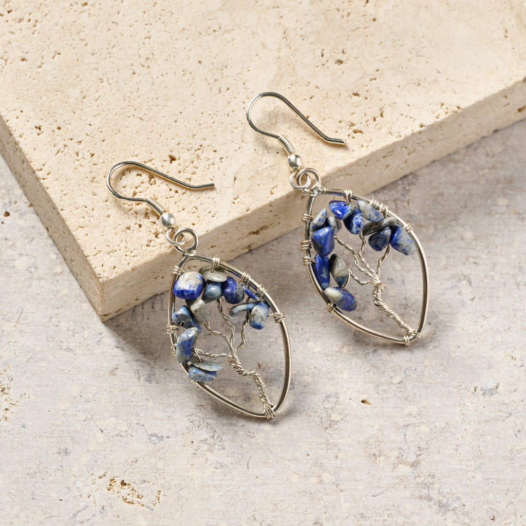 Lapis Stone Tree Drop Earrings