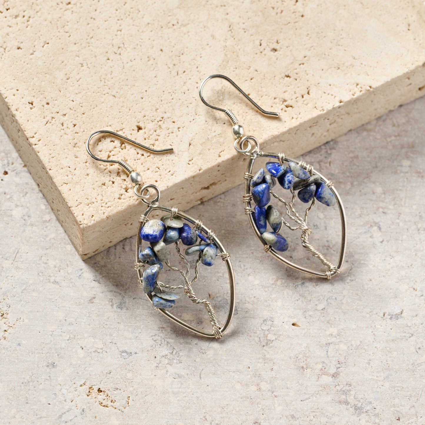 Lapis Stone Tree Drop Earrings