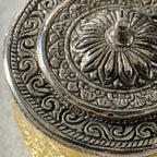 Jar with lid crackle glass/br 3Dx3H yellow/silver