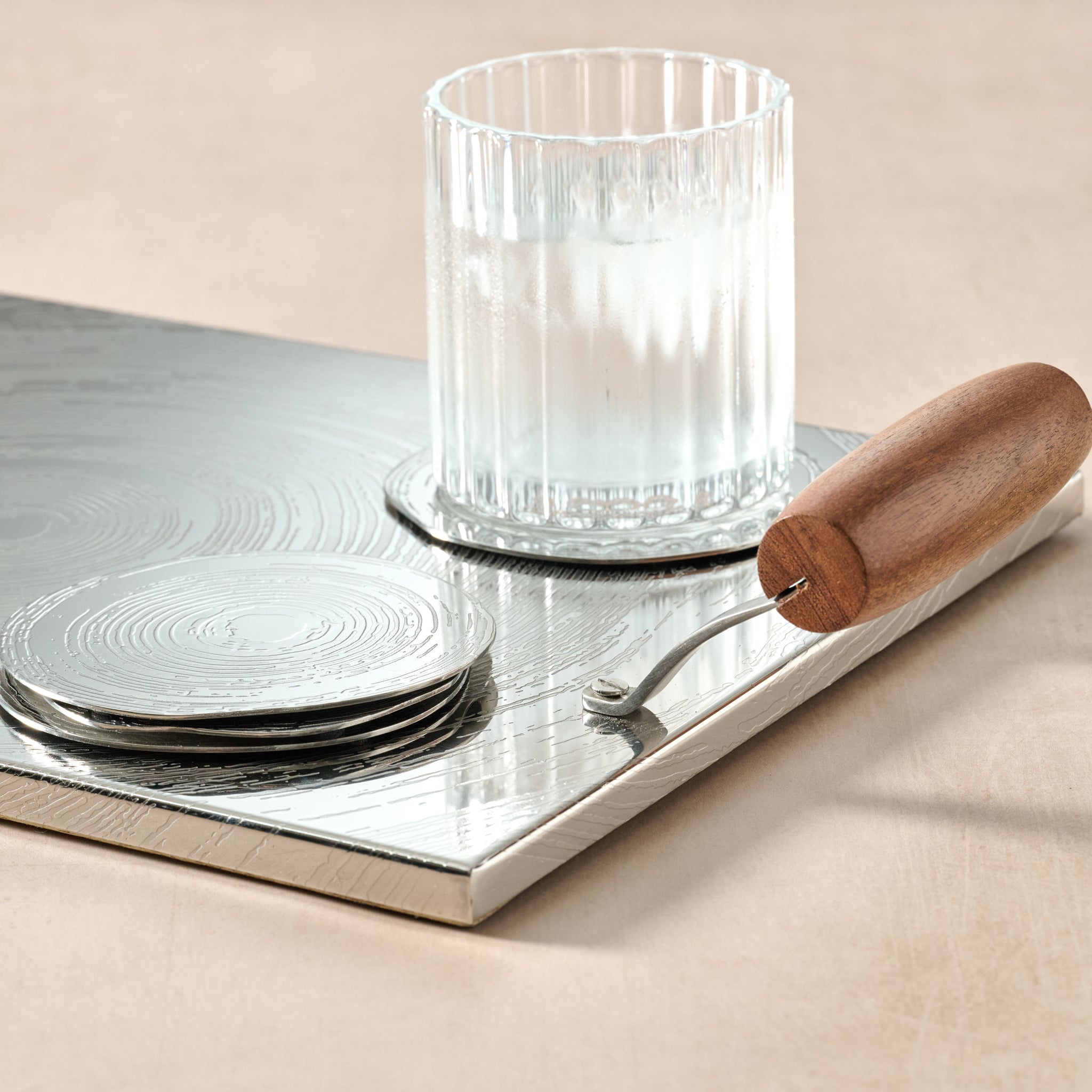 Tray wood grain s-steel/mango wd 21.5Lx10W silv