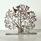 Candleholder tree cutout iron 9Wx8.5H rust/silv