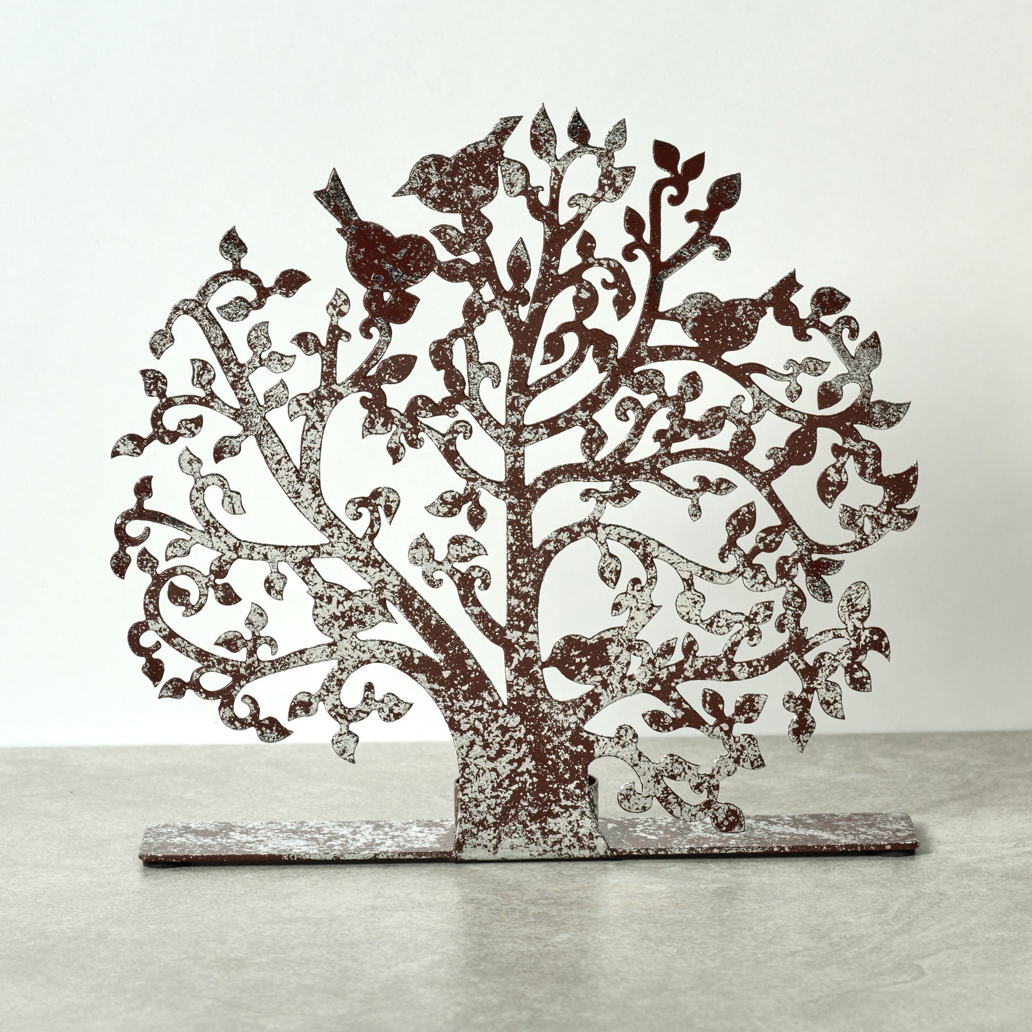 Candleholder tree cutout iron 9Wx8.5H rust/silv