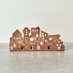 Candleholder village cutout iron 8Lx3.5H antq cppr
