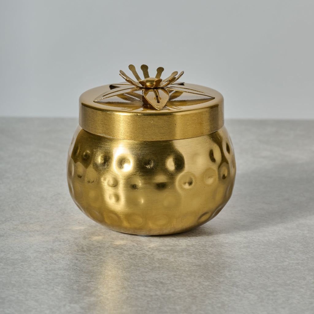 Box w/lid single flower iron 3Dx2.5H brass