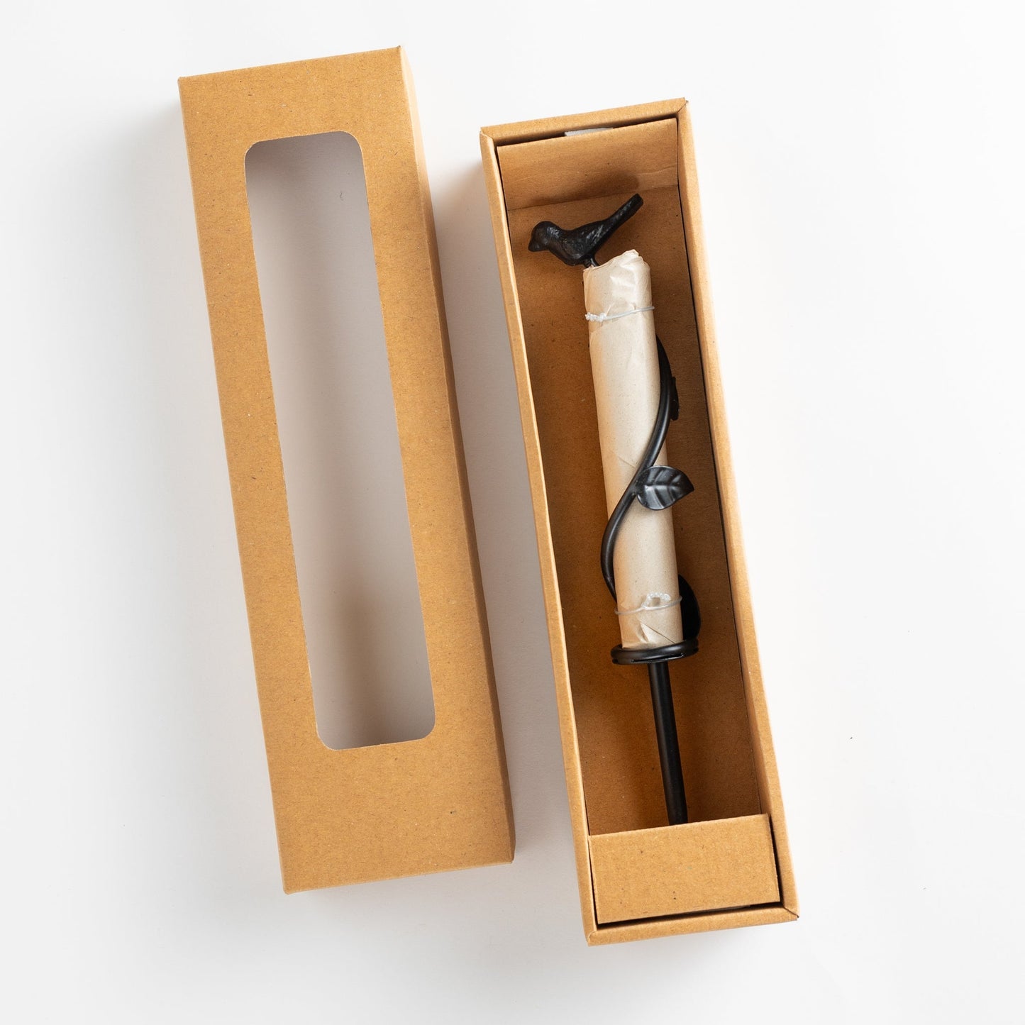 Rain gauge bird/leaf spiral iron/glss 1.5Dx11H blk