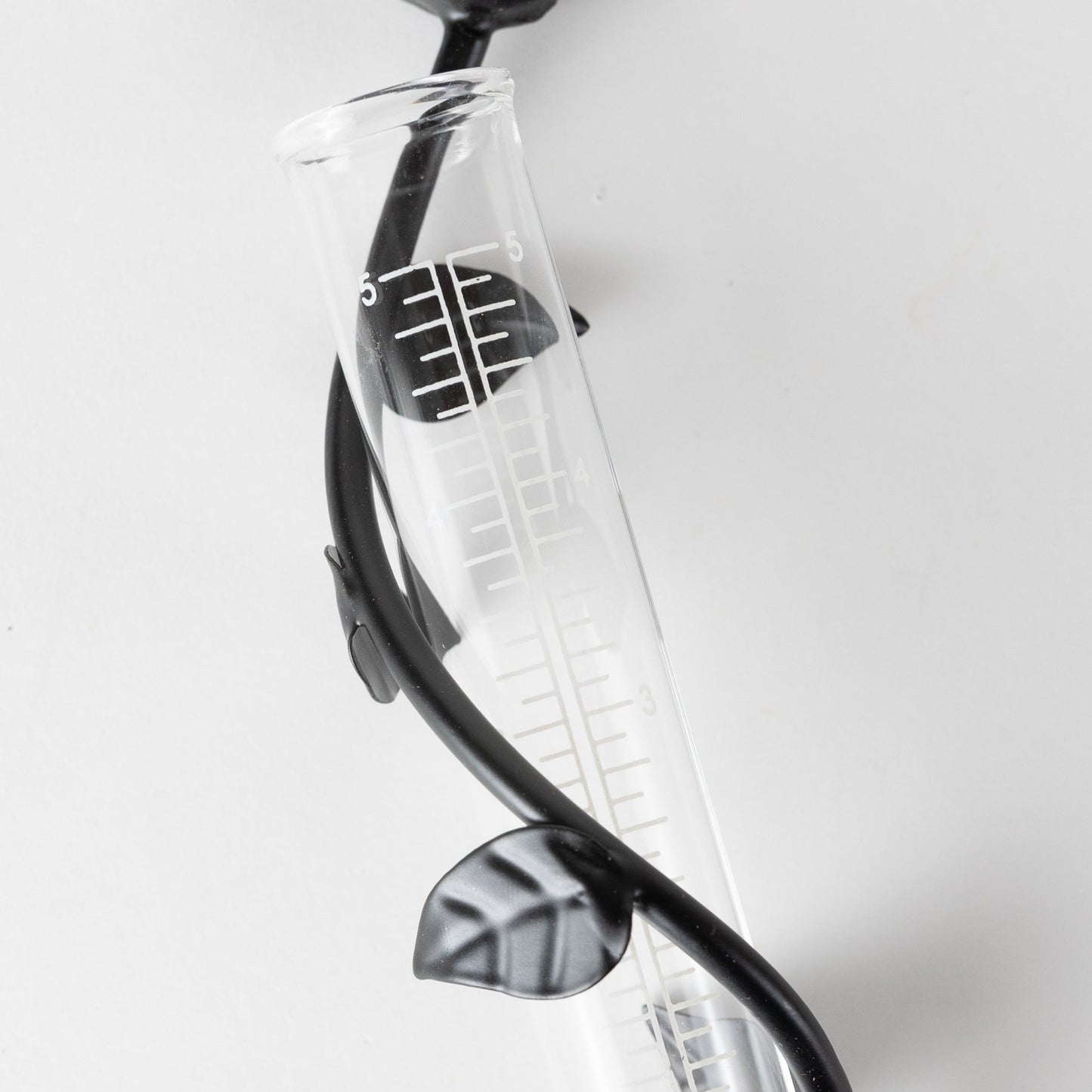 Rain gauge bird/leaf spiral iron/glss 1.5Dx11H blk