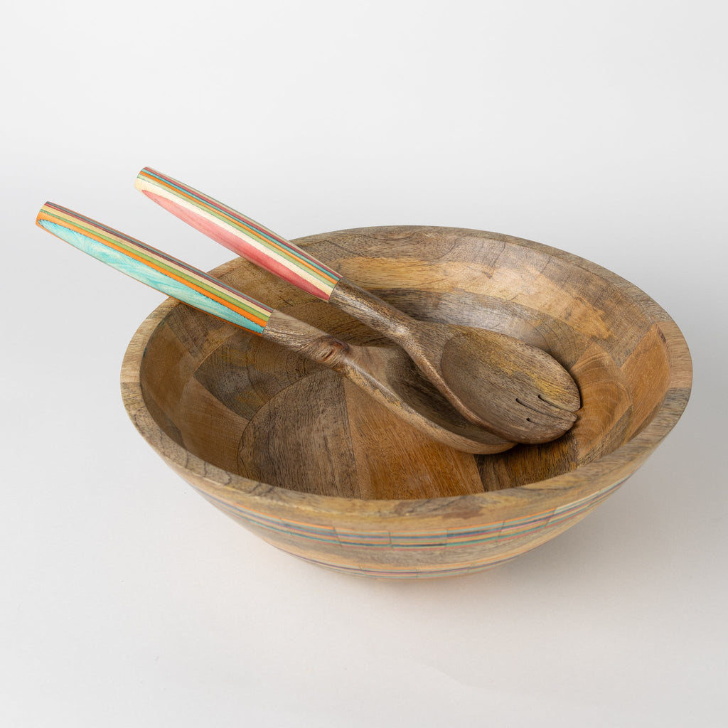 Bowl L salad pieced inlay mango wd 12Dx4 brn/multi