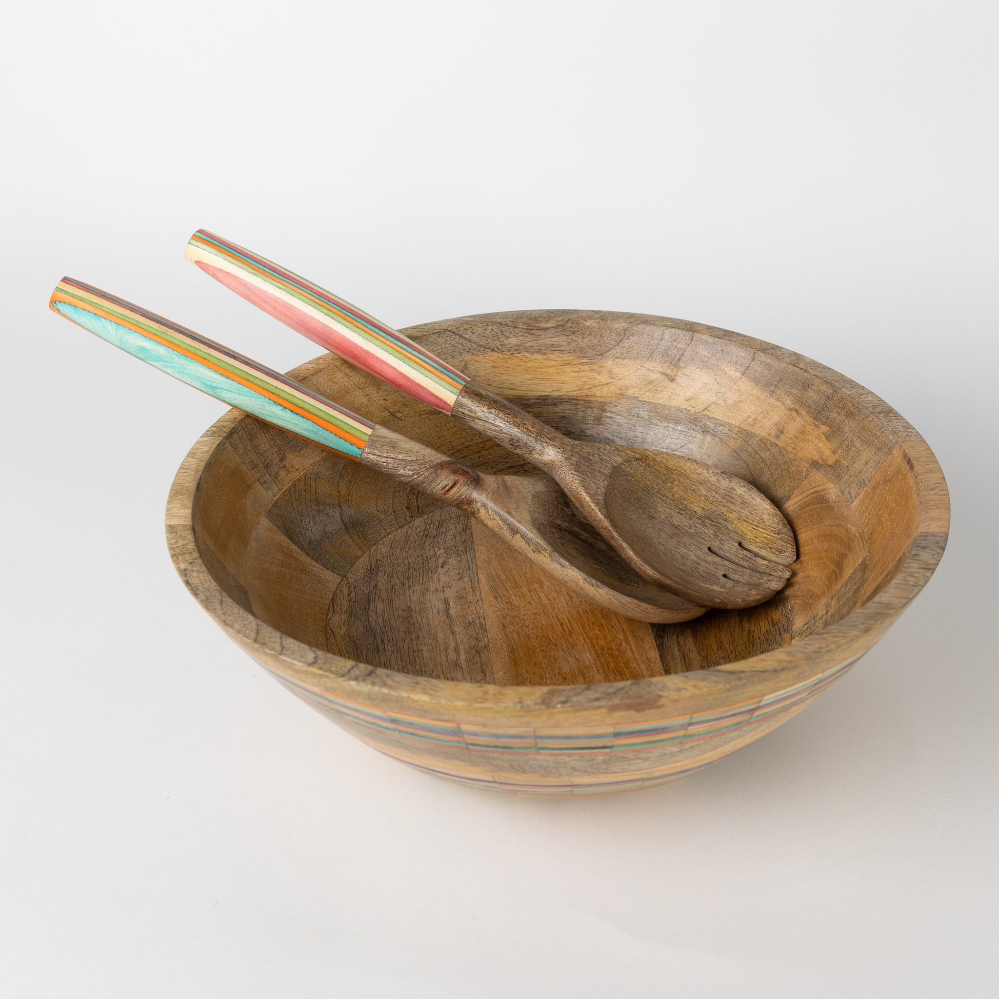 Bowl L salad pieced inlay mango wd 12Dx4 brn/multi