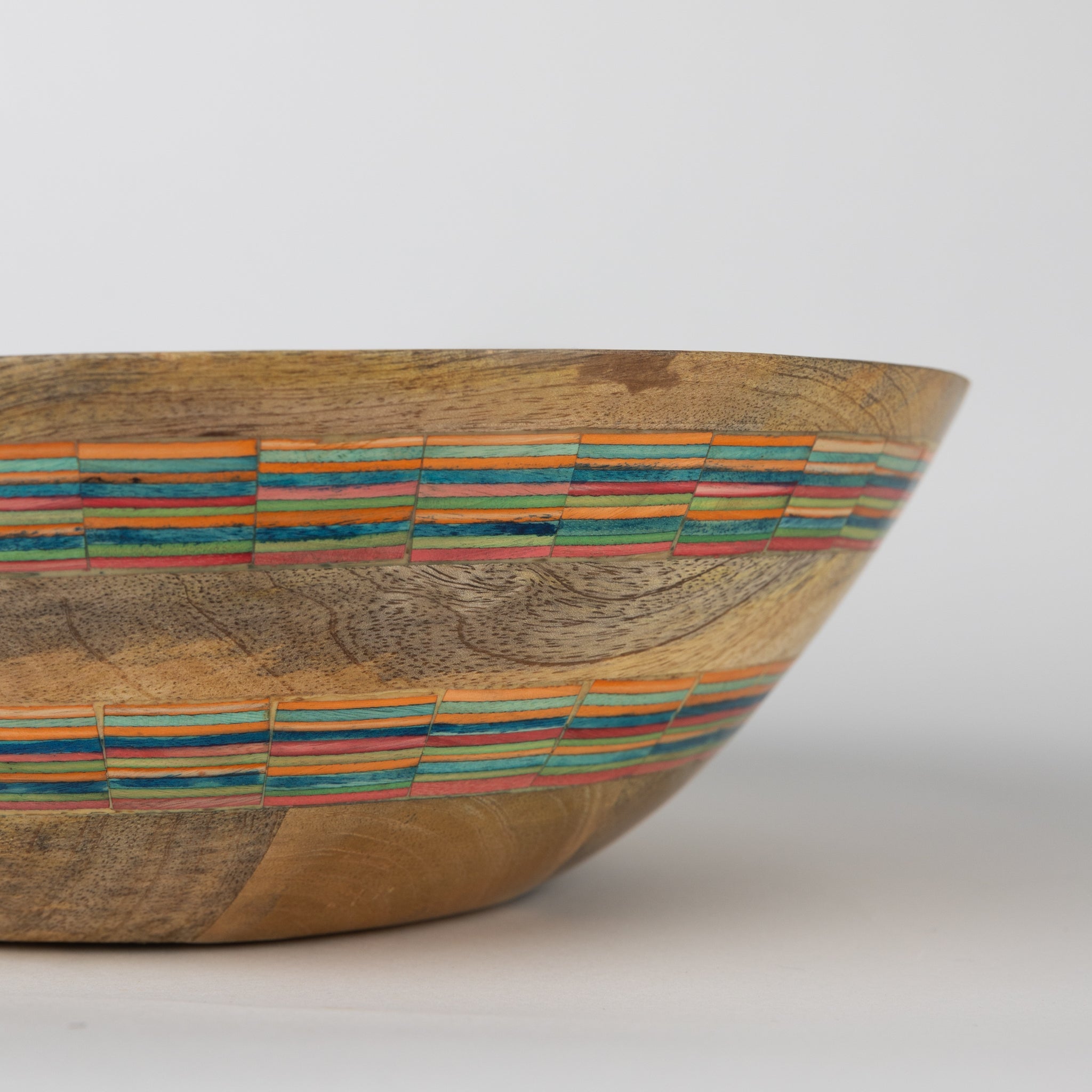 Bowl L salad pieced inlay mango wd 12Dx4 brn/multi