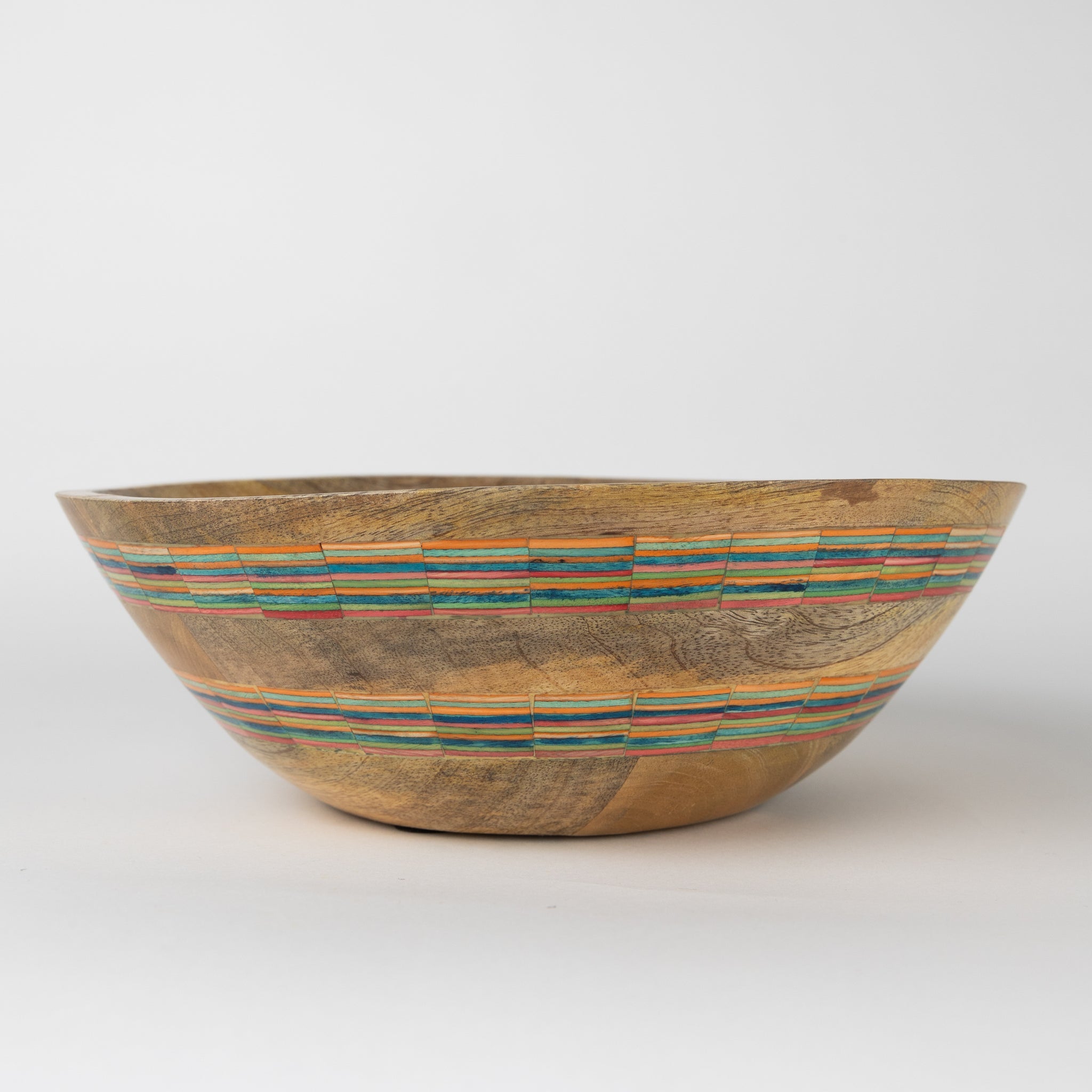 Bowl L salad pieced inlay mango wd 12Dx4 brn/multi