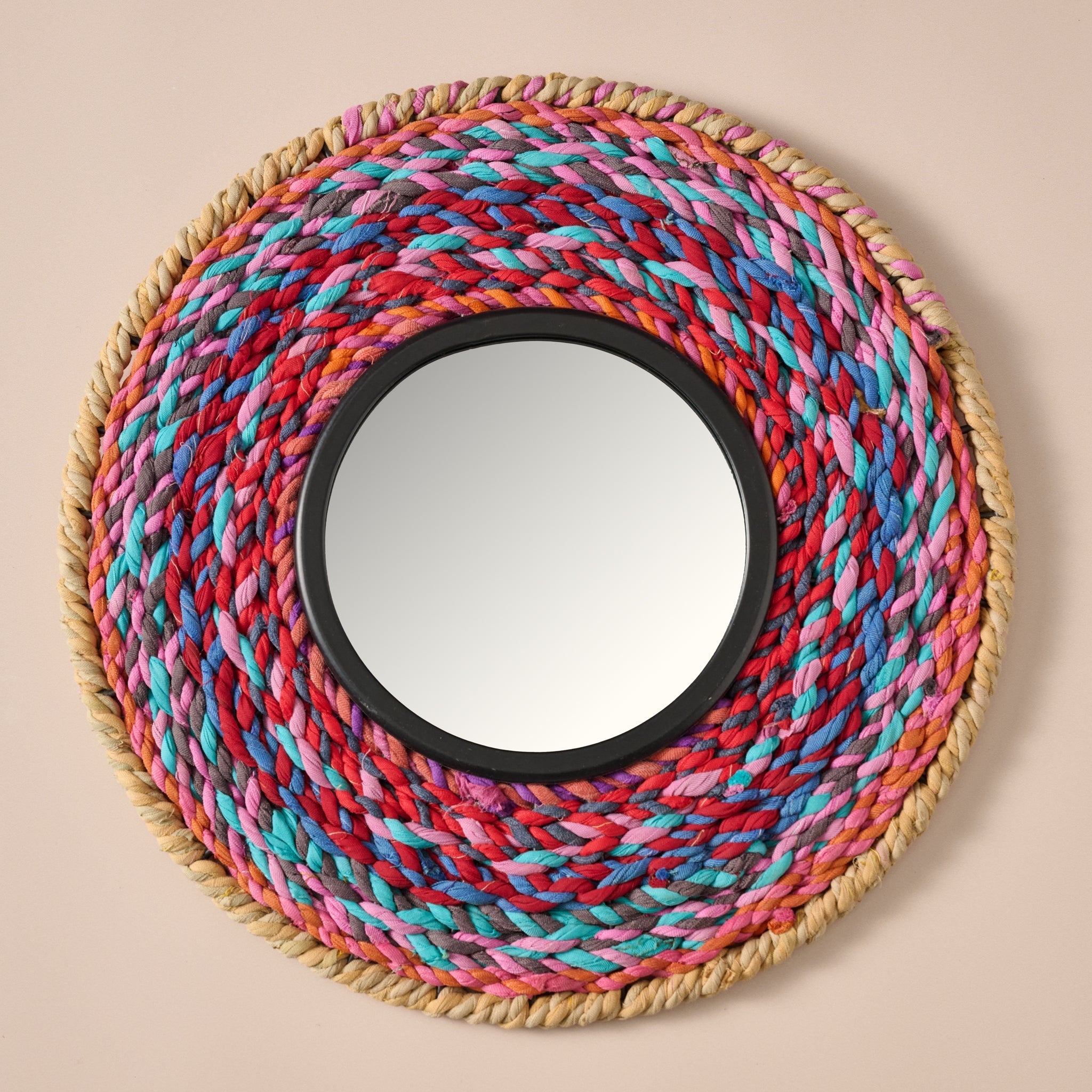 Mirror round braided sari/iron/glass 12D asst