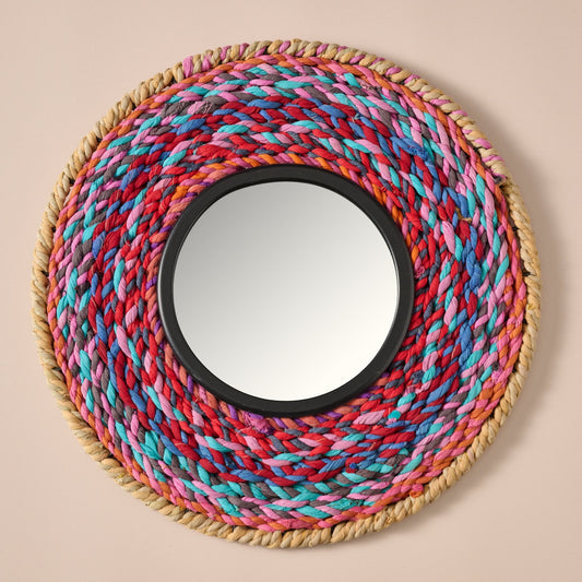 Mirror round braided sari/iron/glass 12D asst