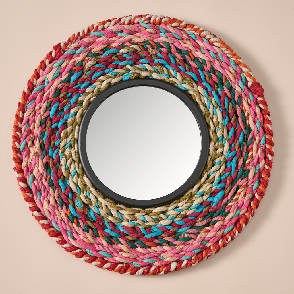 Mirror round braided sari/iron/glass 12D asst